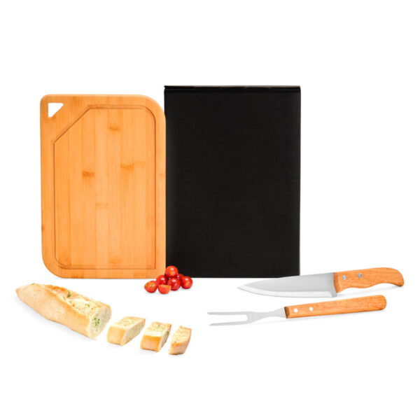 Conj. Para Churrasco Em Bambu / Inox / Madeira - 3 Pçs