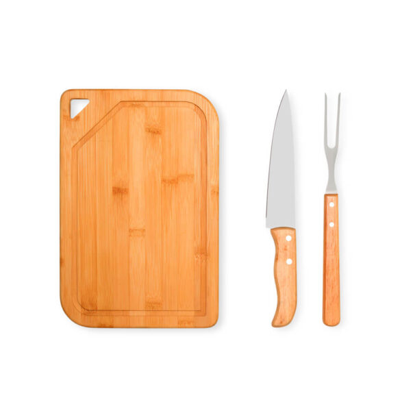 Conj. Para Churrasco Em Bambu / Inox / Madeira - 3 Pçs