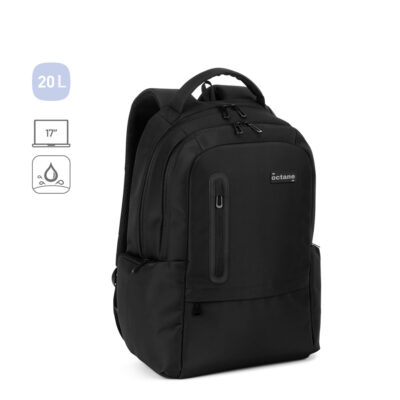 Mochila para computador portátil (17") em nylon 150D com 2 compartimentos acolchoados e placa para personalização