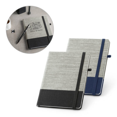 Caderno A5 de capa dura em palha e algodão canvas, com páginas pautadas