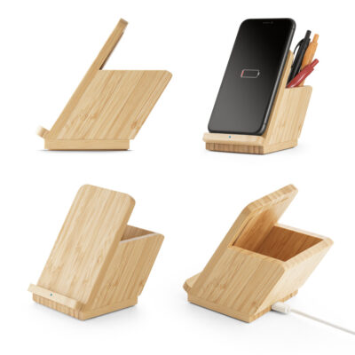 Carregador por indução (wireless) super-rápido em bambu 15W