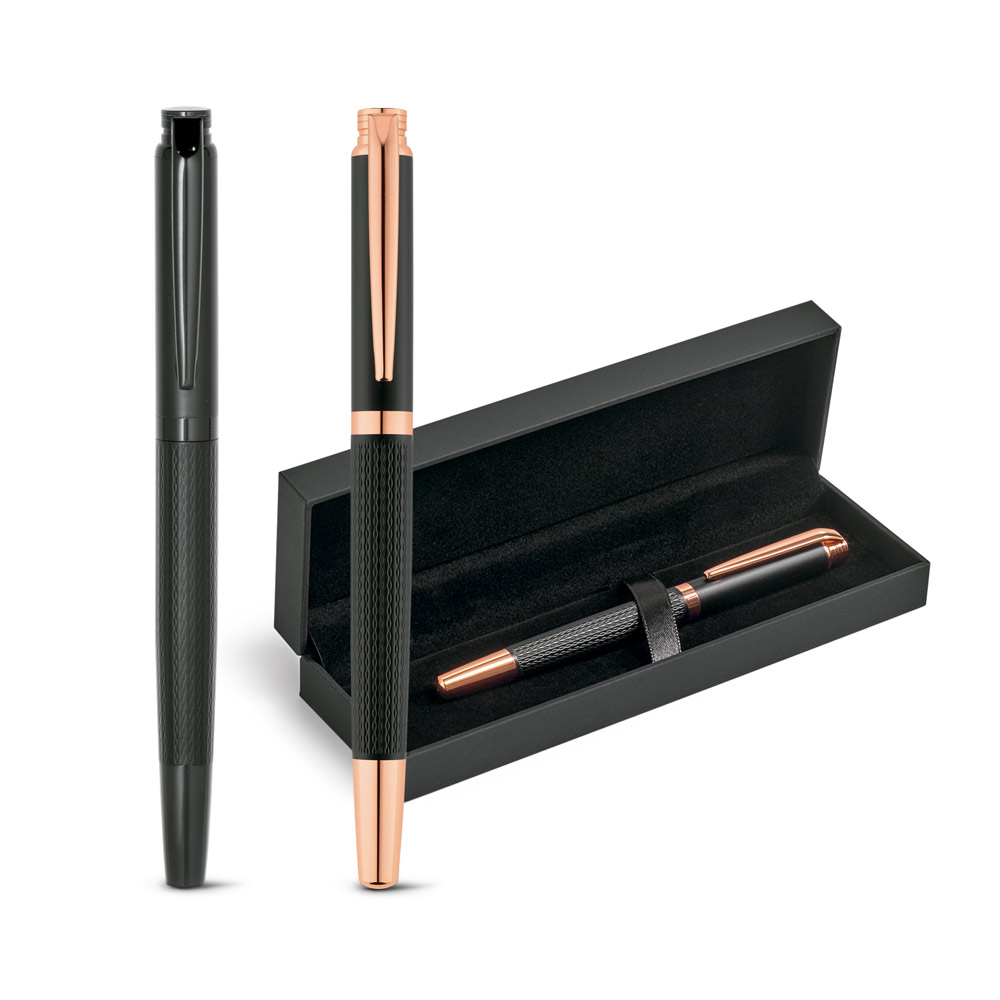 Roller em metal com escrita em preto