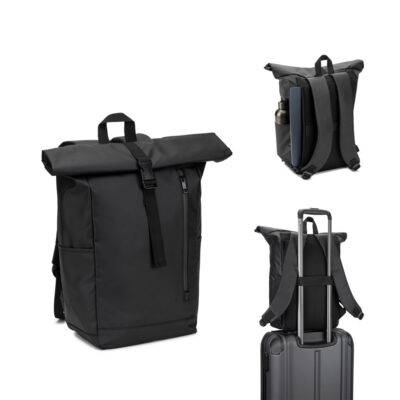 Mochila "Roll top" com design em sistema de fecho que permite enrolar a parte superior em poliéster reciclado 600D de alta densidade com revestimento resistente á água 20 L