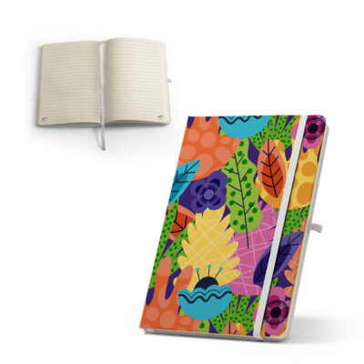 Caderno A5 de capa dura em PET 100% reciclado 300D ideal para personalização em sublimação