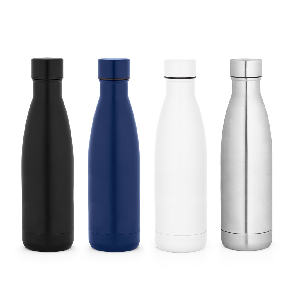Garrafa térmica em aço inox 90% reciclado com parede dupla, isolada a vácuo e acabamento em mate 520 mL