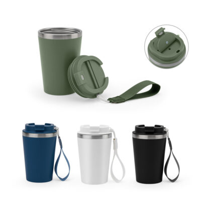 Copo de viagem em aço inox 90% reciclado com parede dupla e acabamento em mate 440 mL