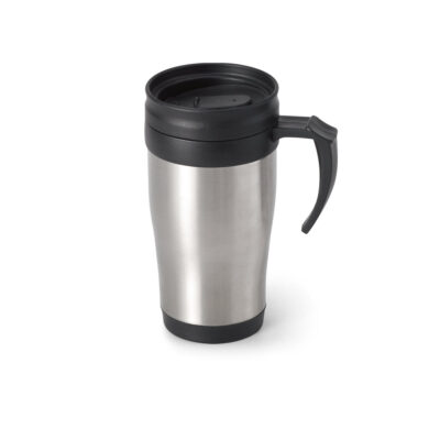 Caneca de viagem térmica de aço inox e PP, de parede dupla isolada a ar 420 mL