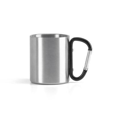 Caneca em aço inox, com pega em forma e função de mosquetão 230 mL