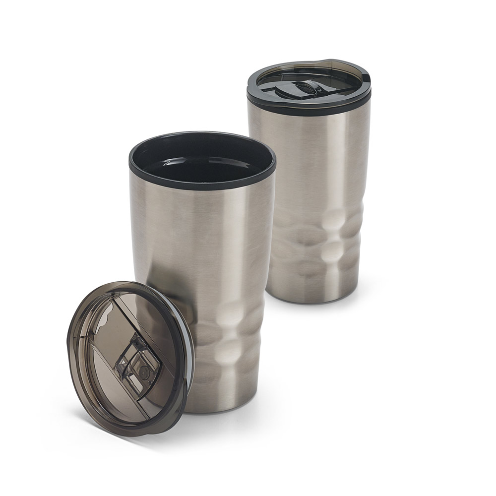 Copo de viagem em aço inox e PP, térmico com parede dupla isolada a ar 510 Ml