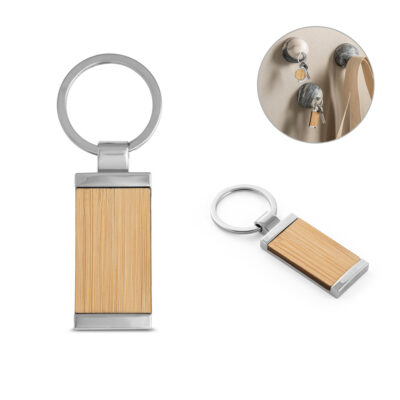 Chaveiro retangular em bambu com revestimento em metal