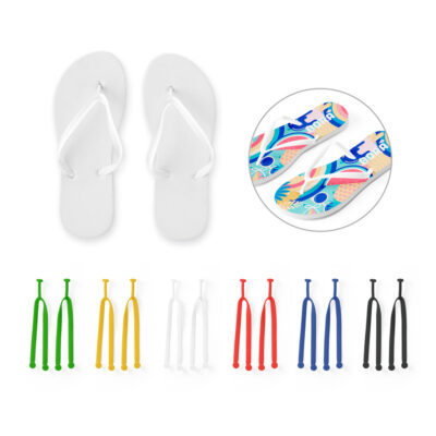 Chinelos com sola em EVA e totalmente personalizável em sublimação e tira em PVC