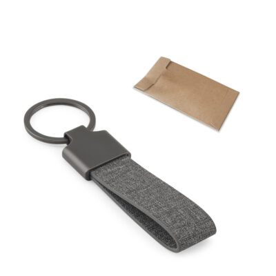 Chaveiro em metal e pet 30% reciclado