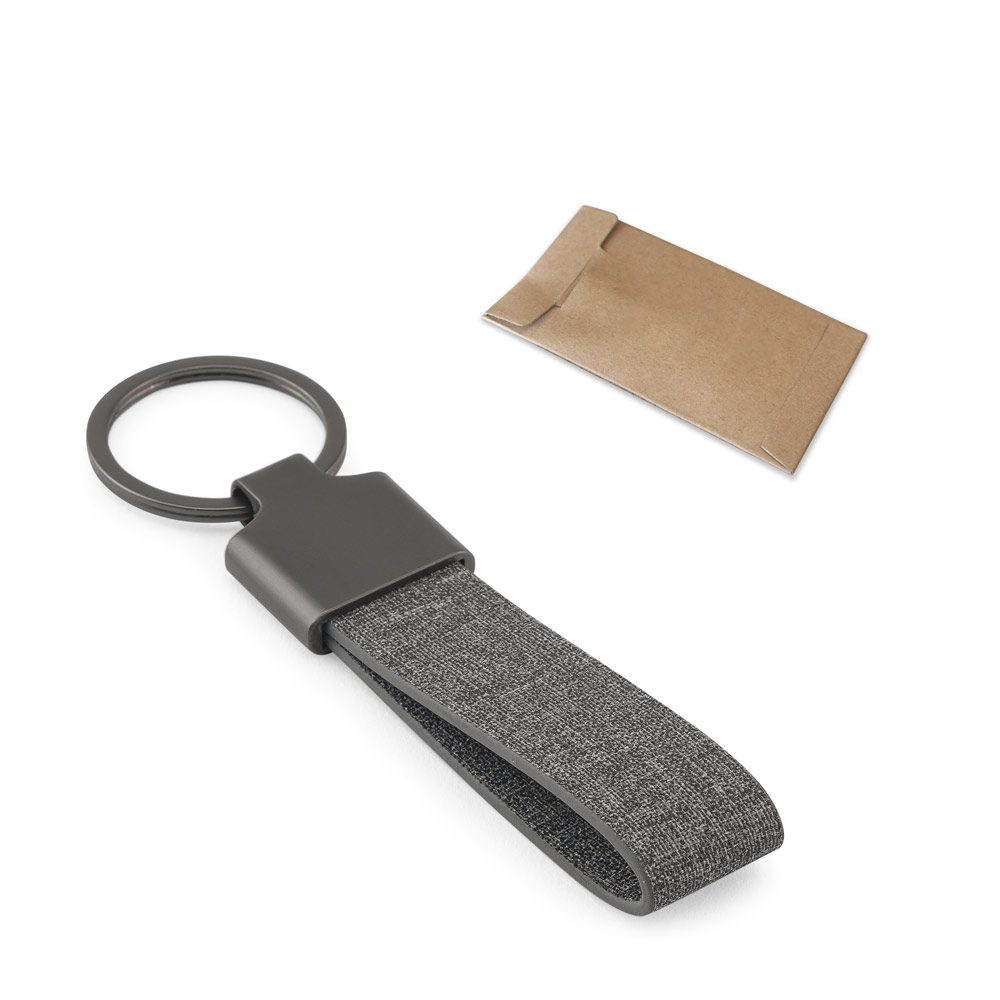 Chaveiro em metal e pet 30% reciclado