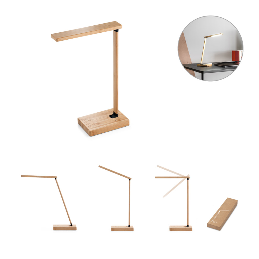 Luminária em bambu com carregador por indução (wireless) super-rápido 15W