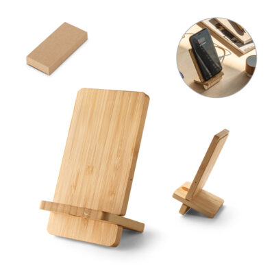 Carregador por indução (wireless) super-rápido e suporte em bambu para smartphone 15 W