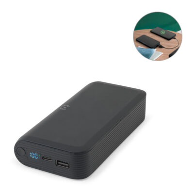 Bateria portátil em ABS 100% reciclado com carregador por indução (wireless) super-rápido 15W e capacidade de 20'000 mAh