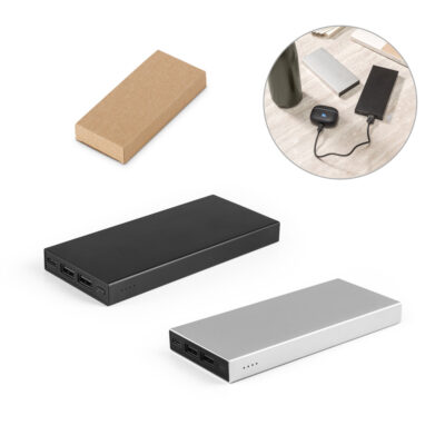 Bateria portátil em alumínio 100% reciclado e bateria em lítio com capacidade de 10'000 mAh