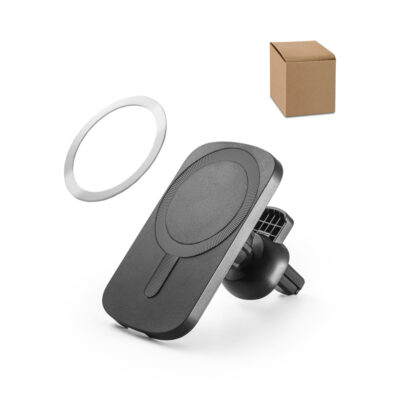 Carregador magnético por indução (wireless) super-rápido em ABS 60% reciclado e silicone com a funcionalidade de suporte para carro