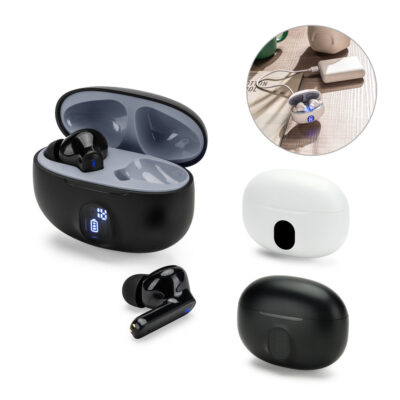 Fones de ouvido wireless em ABS 100% reciclado e autonomia de 4h