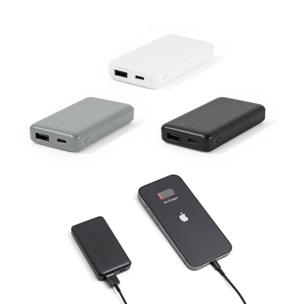 Bateria portátil em ABS 100% reciclado e capacidade de 4'000 mAh
