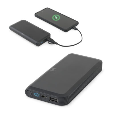Bateria portátil em ABS 100% reciclado com carregador por indução (wireless) super-rápido 15W e capacidade de 10'000 mAh