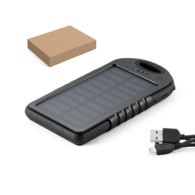 Bateria portátil solar em ABS com painel solar, LED e capacidade de 2'000 mAh